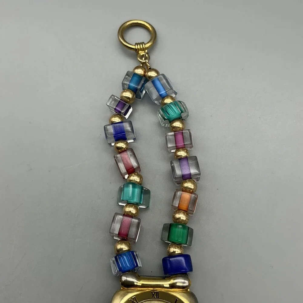 Infinity Womens Watch 24mm Gold Tone Multicolor Bead Bracelet New Battery 6.75